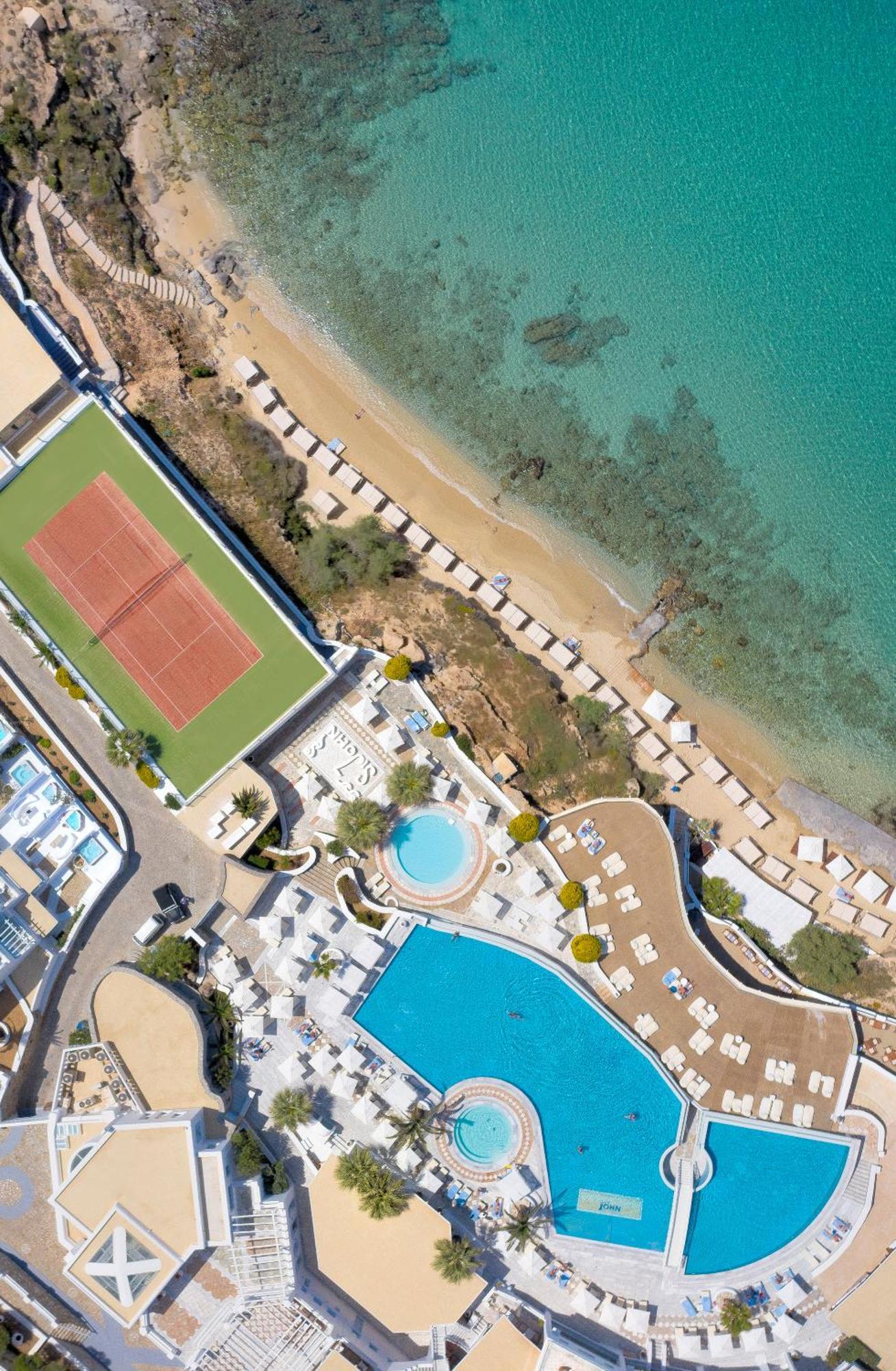 Saint John Hotel Villas & Spa Agios Ioannis Diakoftis Bagian luar foto Aerial view of the tennis court